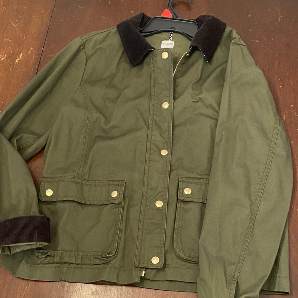 J. Crew Utility Jacket in Olive with Brown Accents
